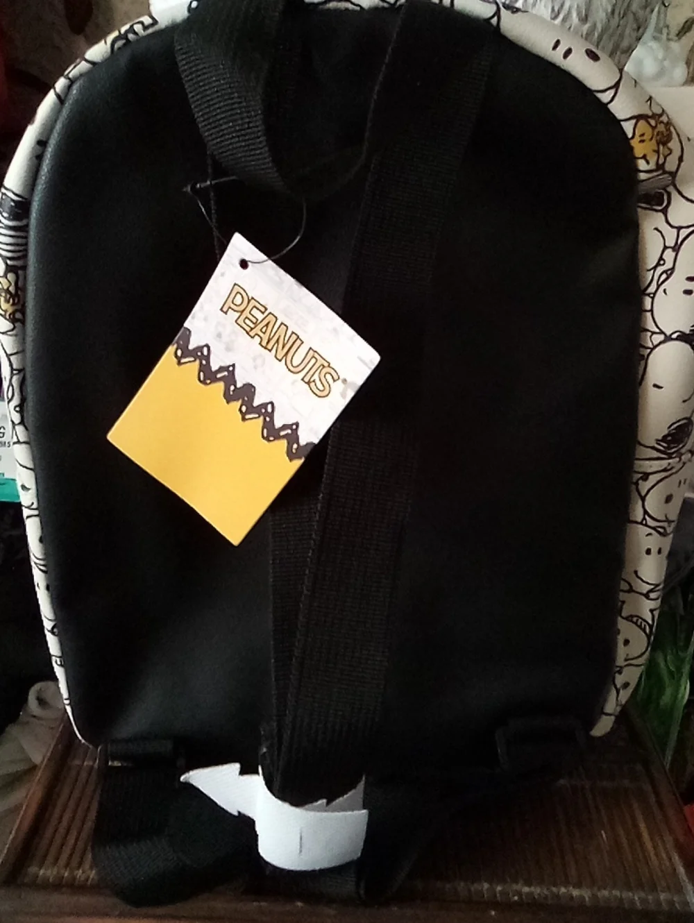 Peanuts White & Black Snoopy Pattern Mini Backpack with Gold Accents